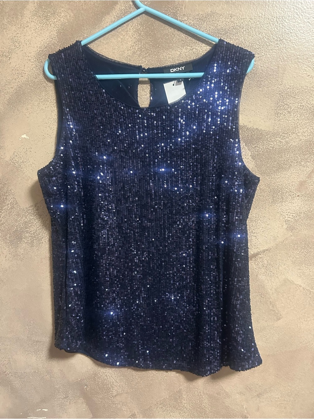 DKNY Sequin Sleeveless Top Navy Blue NWT Size L